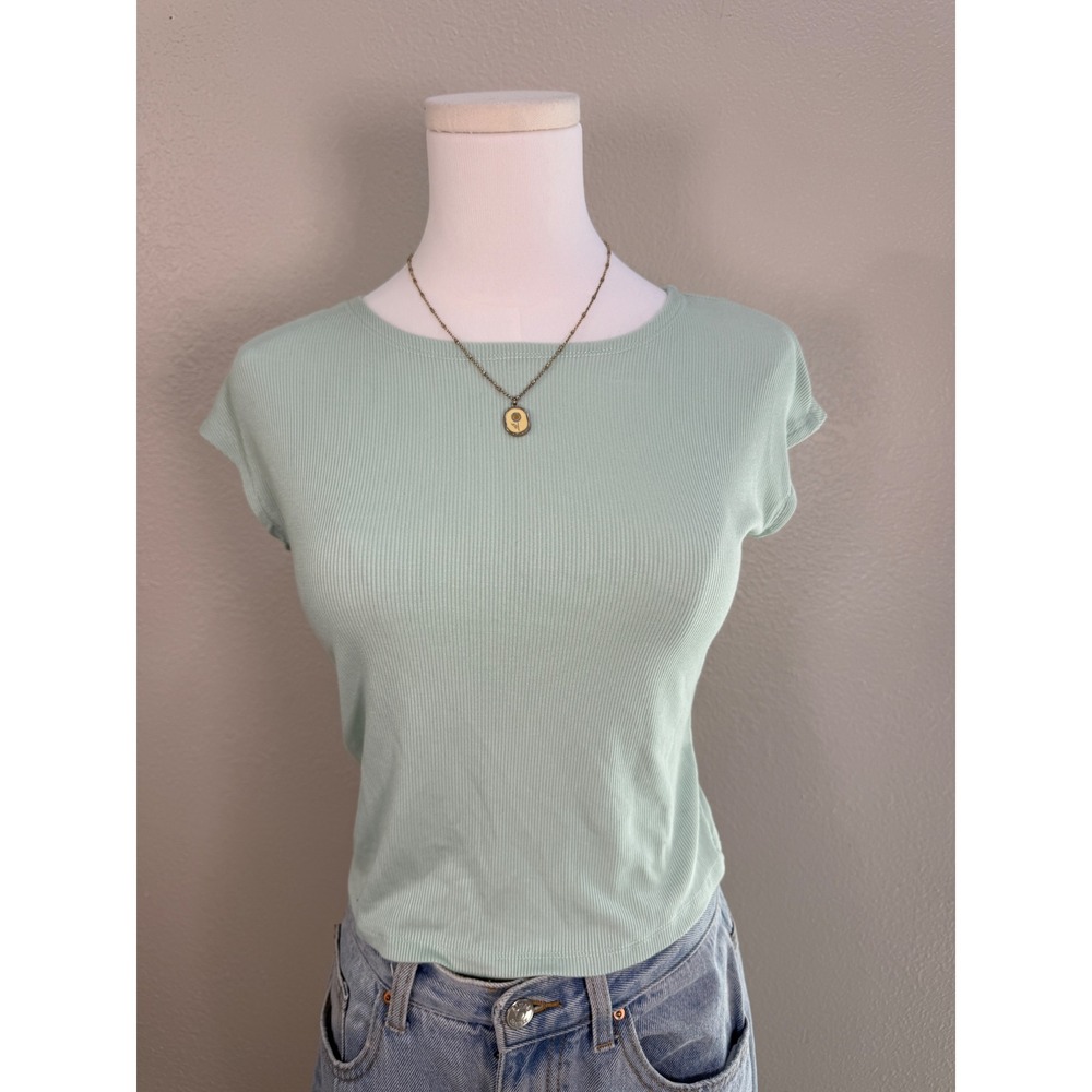 sage green ribbed tank top minimal baby‎ tee fitted y2k basic
